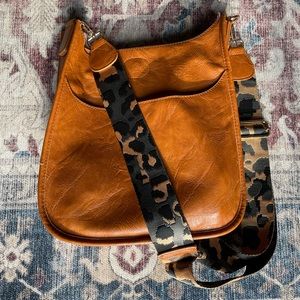 Ahdorned camel vegan crossbody bag